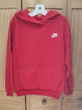 Nike Red Pullover Hoodie with White Swoosh, Sz L